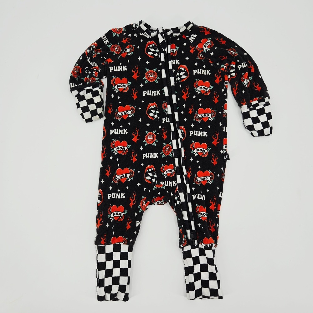 Little Trouble Bamboo Pajamas Punk Tattoo Mom Dad Zippy Romper 0-3M Double Zip